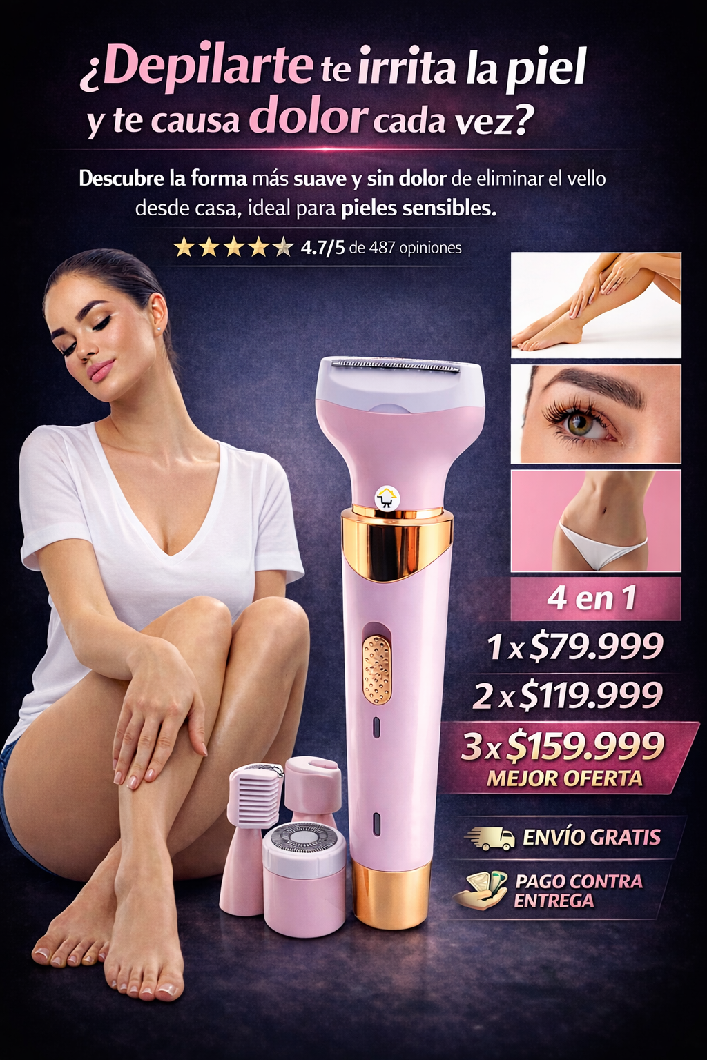Depiladora Femenina 4 En 1 Recargable Vellos Piernas