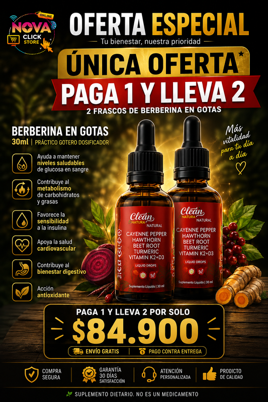 PACK 2X1 Berberina En Gotas 30ml | Práctico Gotero Dosificador