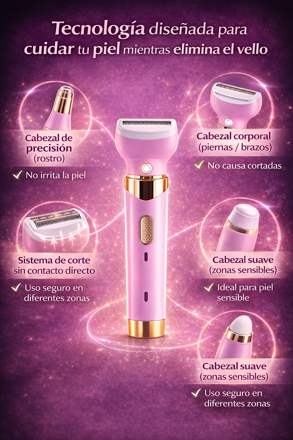 Depiladora Femenina 4 En 1 Recargable Vellos Piernas