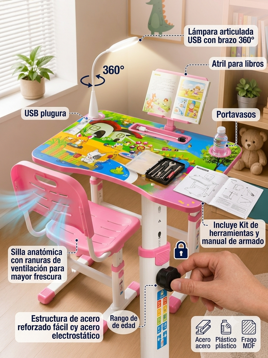 Escritorio Infantil Con Silla Ajustable