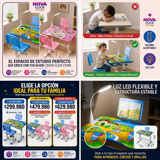Escritorio Infantil Con Silla Ajustable
